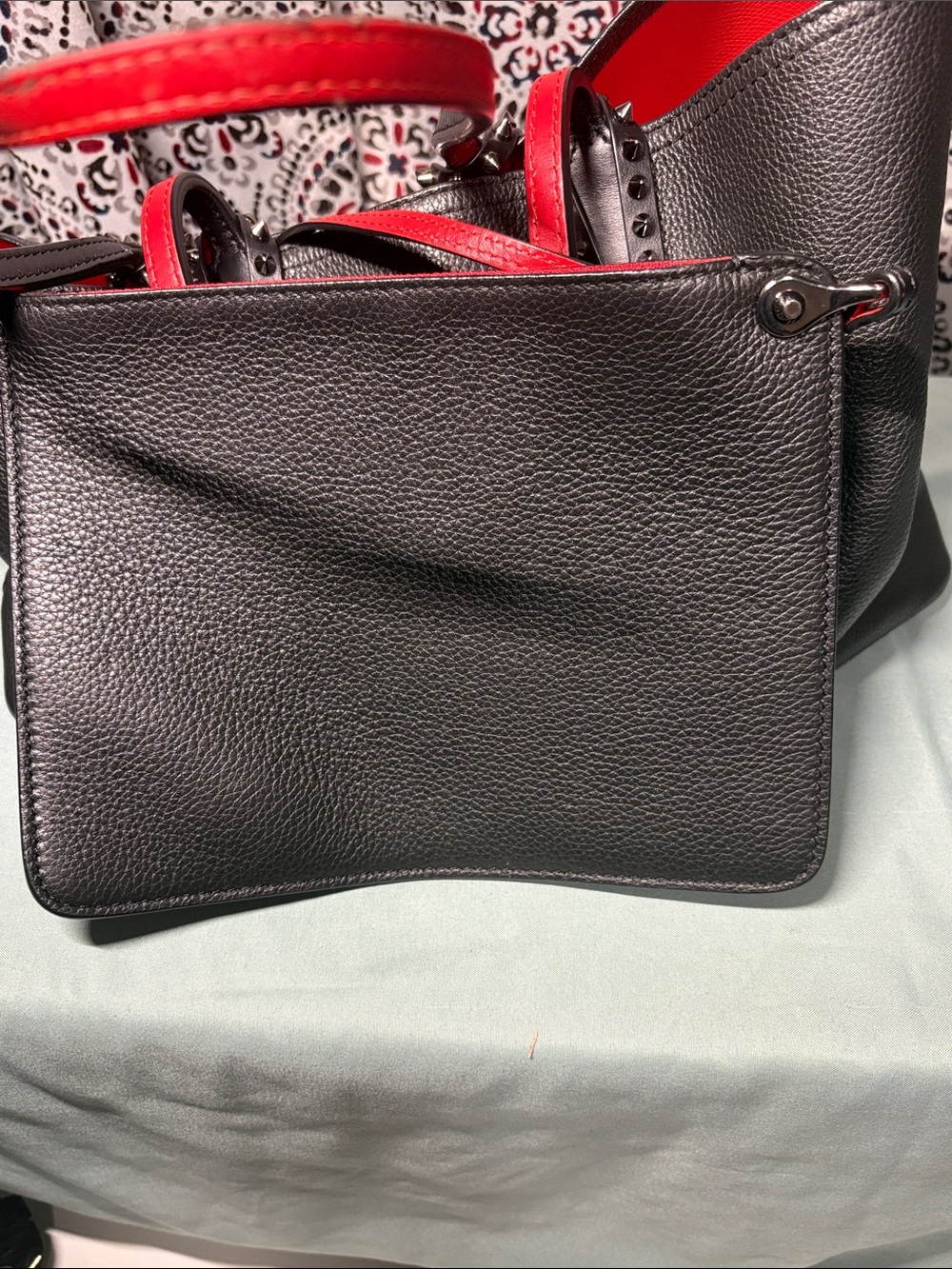 Christian Louboutin Cabata Black Grained Leather Spiked Large Tote Bag - Picture 12 of 14